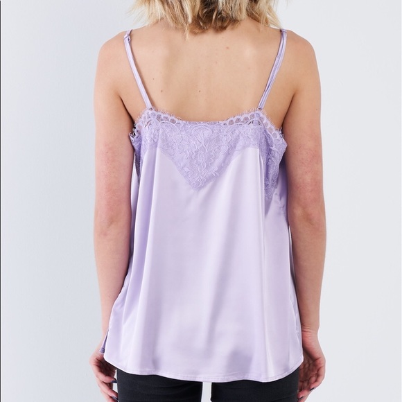💜 Lavender Satin Lace V-Neck Adjustable Cami Top - Picture 4 of 4